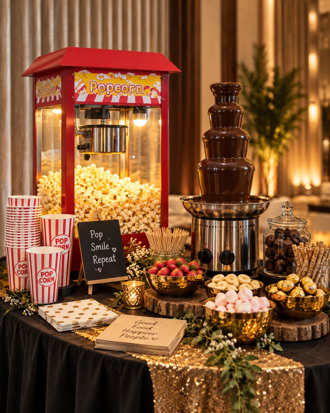 Chocolate Fountain And Popcorn Combo